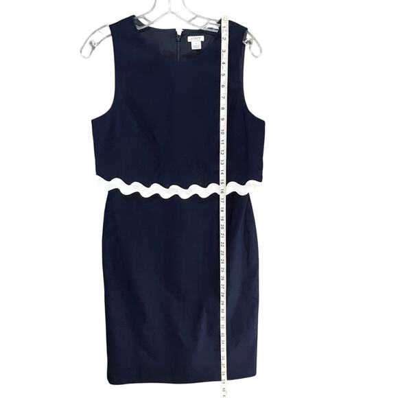 J Crew Sheath Dress Size 8 Blue White Rickrack Trim Linen Blend Classic Preppy - Picture 9 of 13